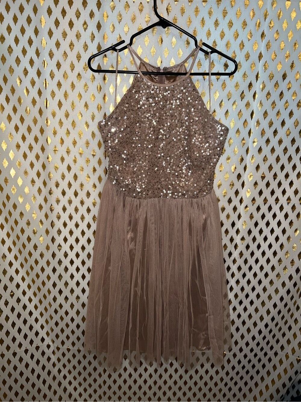Maya deluxe Gold sequin mini dress size 12